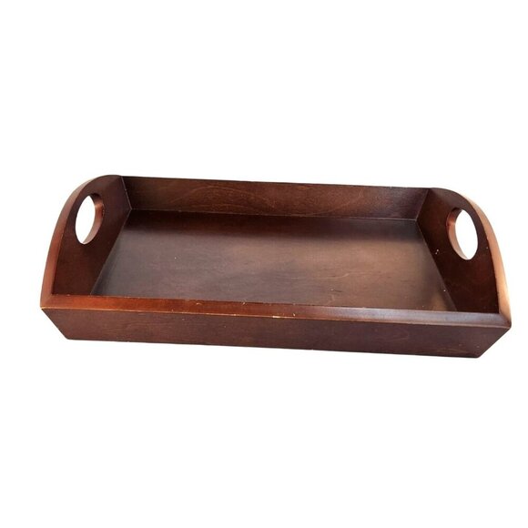 Wooden Serving Tray With Handles For Kitchen Or Home Décor Rectangular Dark Brow - Picture 1 of 8